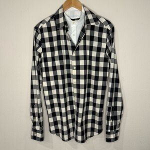 Pierre Balmain Button Up Layered Shirt Black/Off White Check Men’s Size 48 (EU)